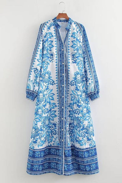 Elke | Bedrucktes langärmeliges Maxikleid