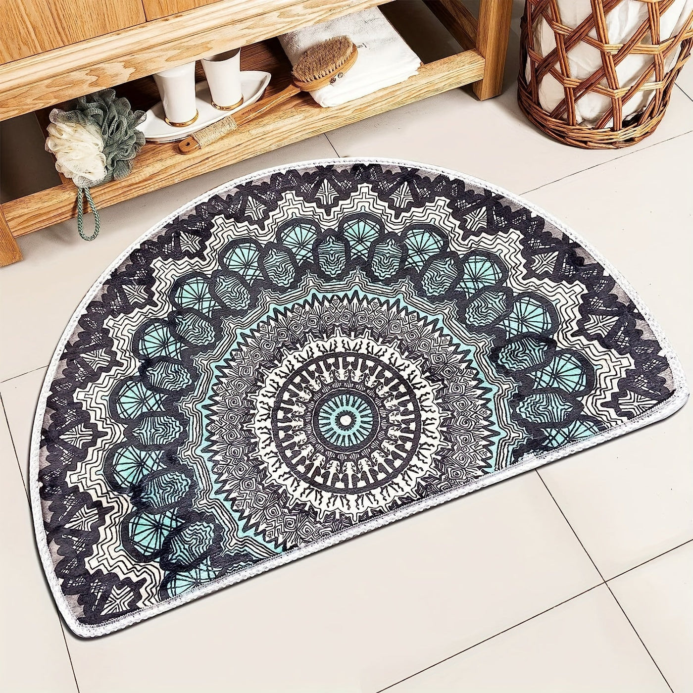 Bohemian Chic Halbkreis Türmatte – Rutschfest, Absorbierend, Willkommensmatte