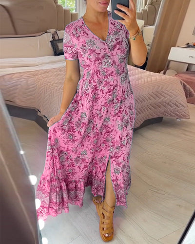 Alisa™ - V-Ausschnitt Kleid mit Blumenmuster