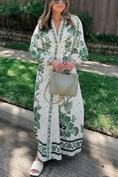 Elke | Bedrucktes langärmeliges Maxikleid