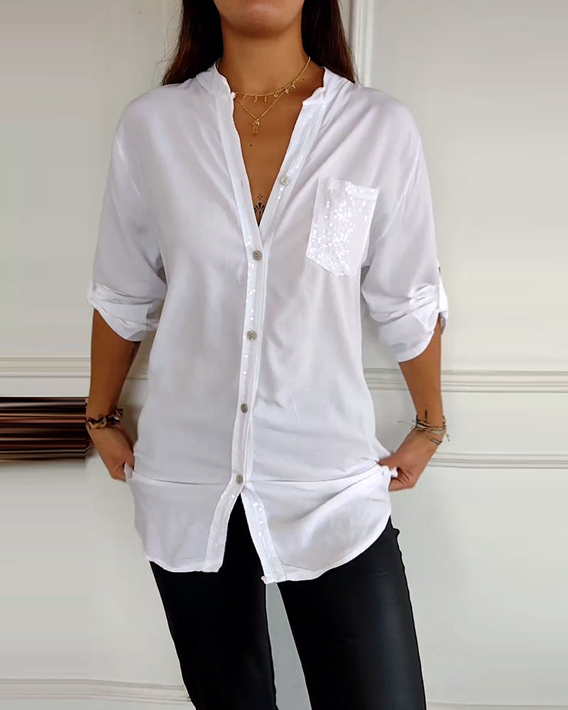 Ada | Legere Bluse mit Paillettenknöpfen