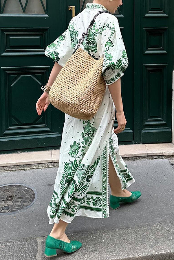 Elke | Bedrucktes langärmeliges Maxikleid