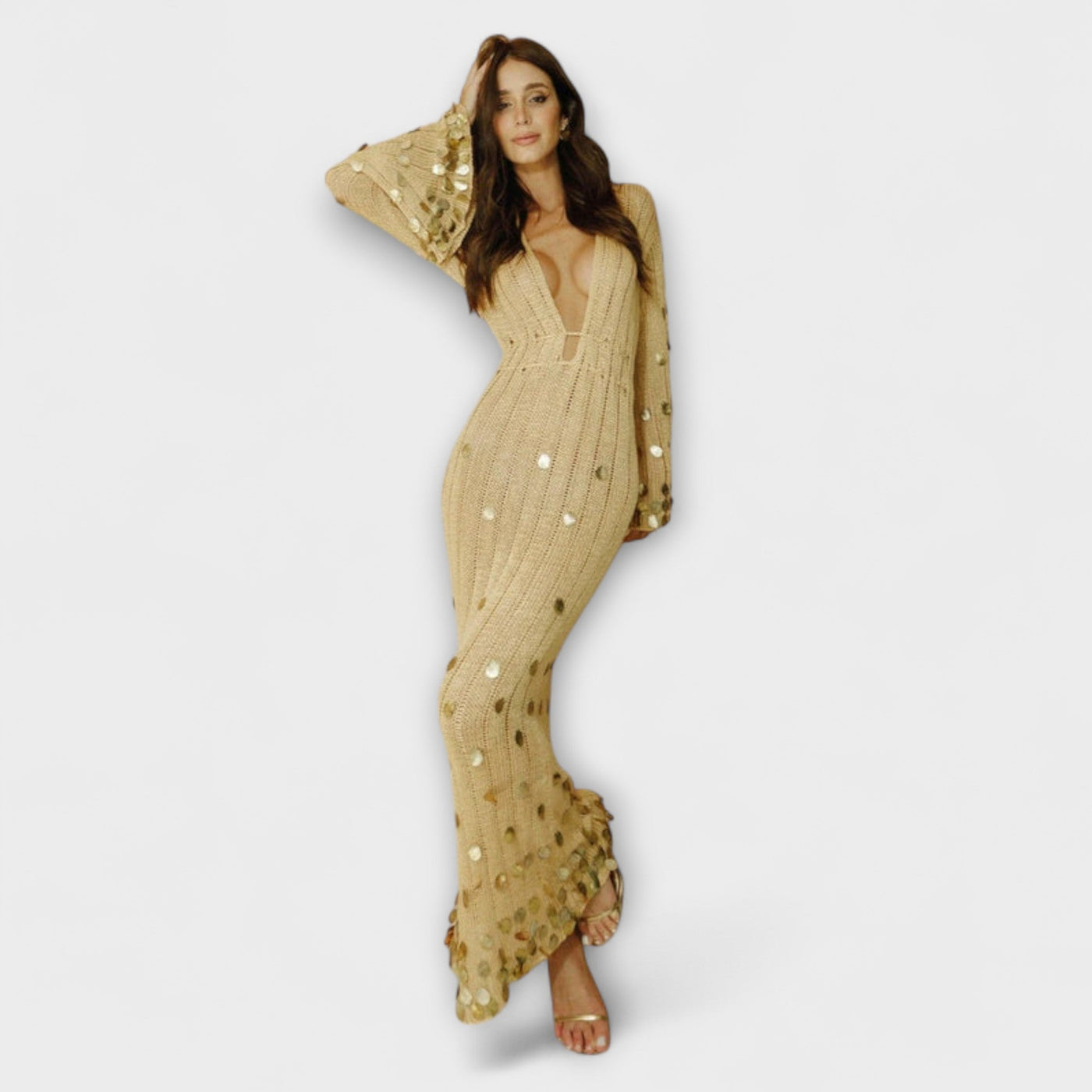 Kathleen - Goldenes Strick-Maxikleid von Dolly