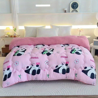 Warme Samt-Steppdecke mit Baby-Panda-Muster – Kuschelig & niedlich für den Winter