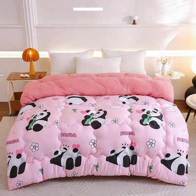 Warme Samt-Steppdecke mit Baby-Panda-Muster – Kuschelig & niedlich für den Winter