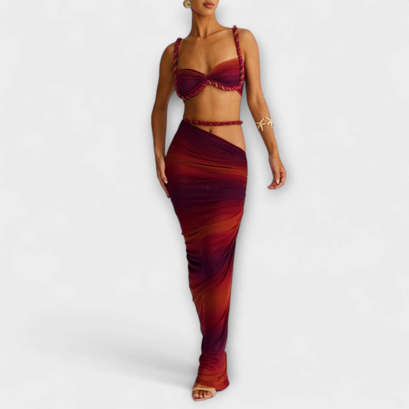Jane - Elegantes Gradient Zopf Crop Top mit Overskirt Set