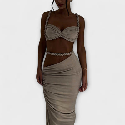 Jane - Elegantes Gradient Zopf Crop Top mit Overskirt Set