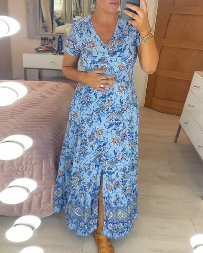 Alisa™ - V-Ausschnitt Kleid mit Blumenmuster