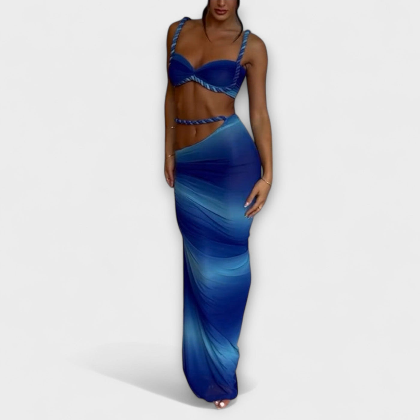 Jane - Elegantes Gradient Zopf Crop Top mit Overskirt Set