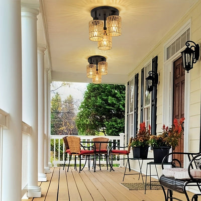 Amansour Boho Chic 3-Flammen Rattan Deckenleuchte