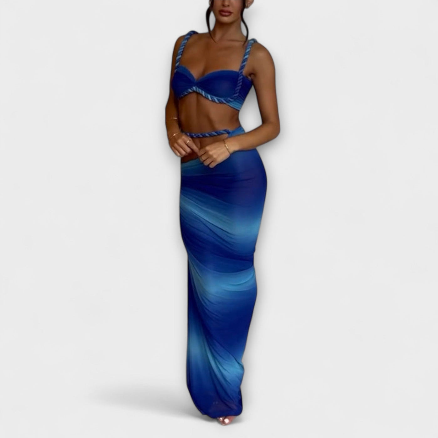Jane - Elegantes Gradient Zopf Crop Top mit Overskirt Set