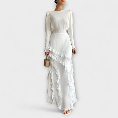 Fallon - Slim Fit Maxikleid mit 3D-Rüschen