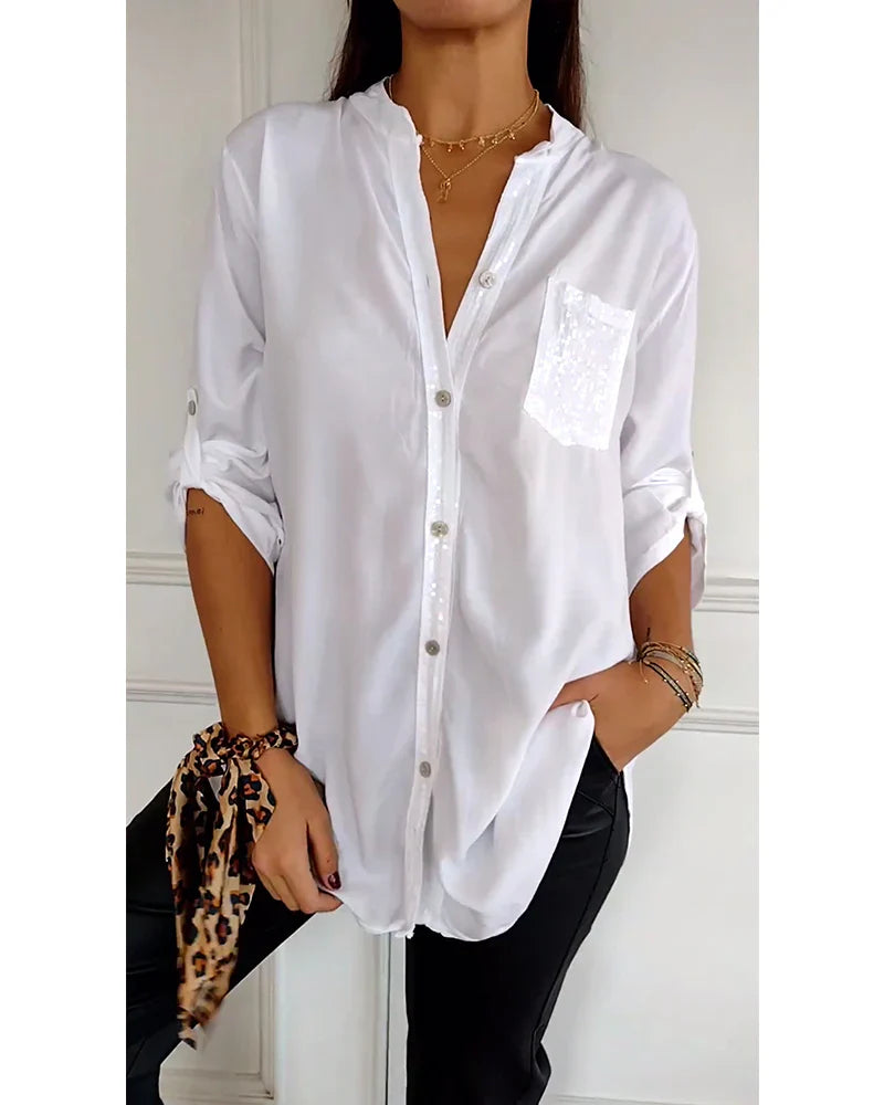 Ada | Legere Bluse mit Paillettenknöpfen