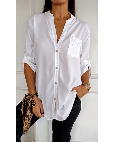 Ada | Legere Bluse mit Paillettenknöpfen