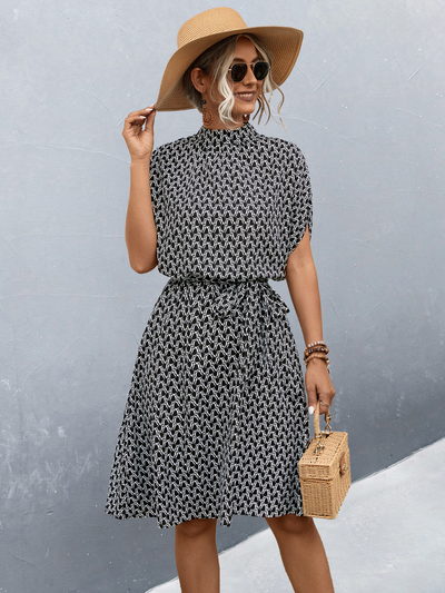 Allover-Print-Gürtelkleid Für Frühling Und Sommer