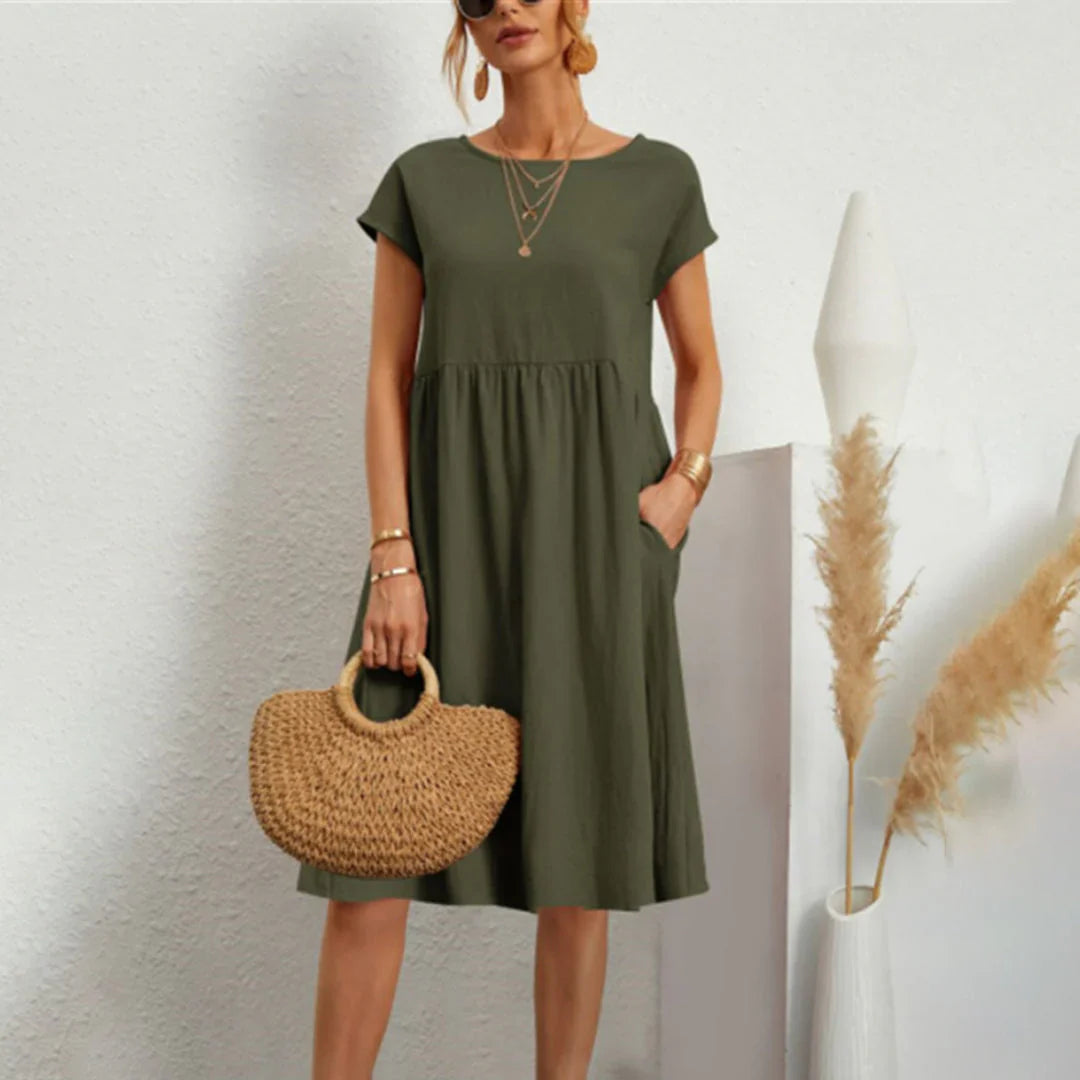 Abitha – Lässiges Baumwollkleid mit A-Linien-Tasche