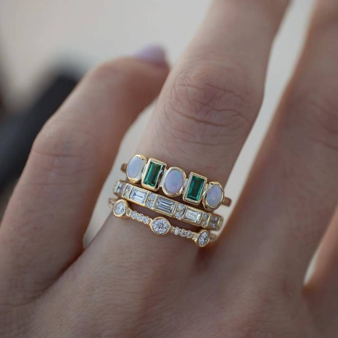 Vintage Weiß und Grün Opal Ringe