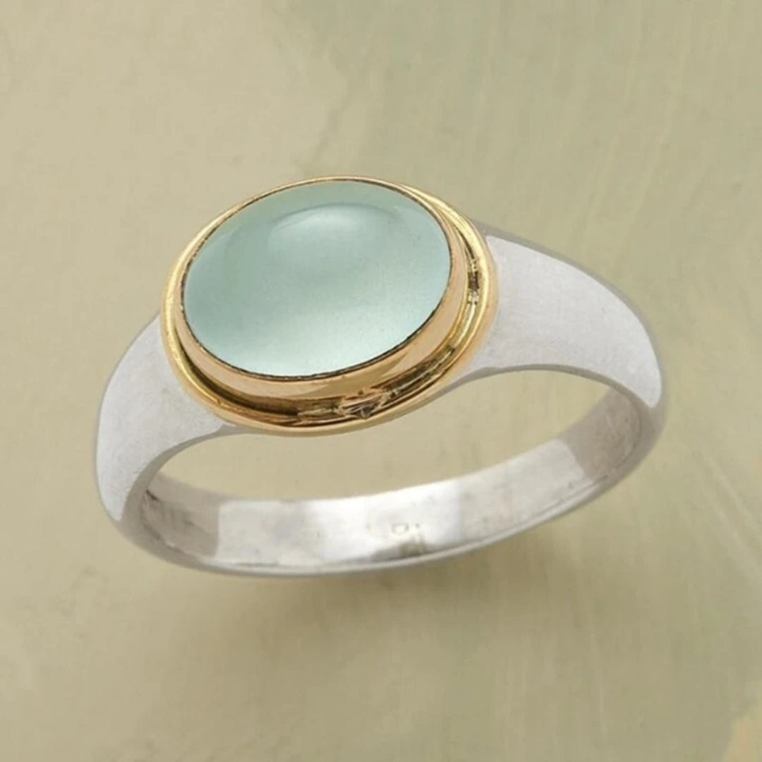 Vintage Gold & Silber Grüner Stein Ring