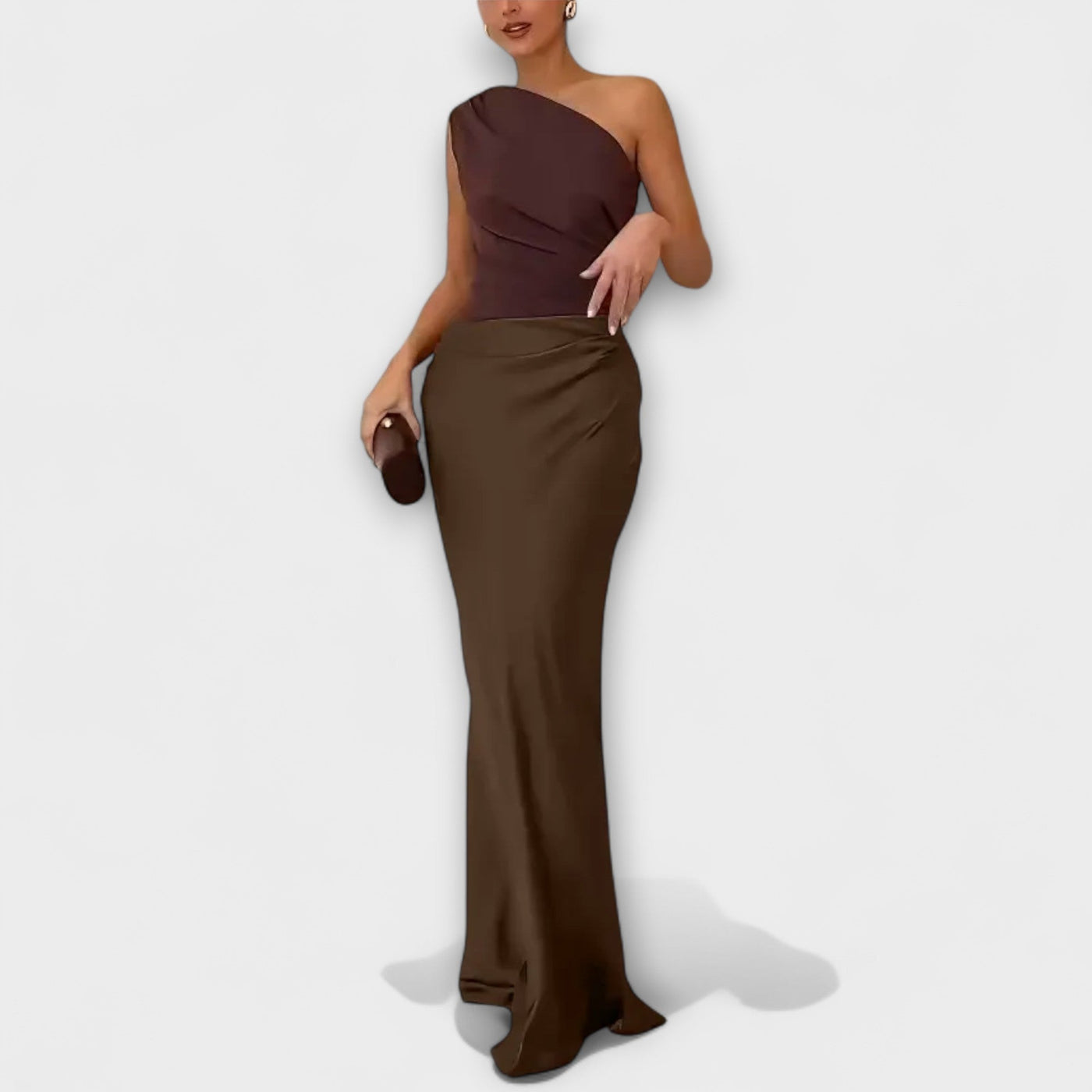 Elegantes Ein-Schulter Maxi-Kleid mit Falten