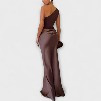 Elegantes Ein-Schulter Maxi-Kleid mit Falten