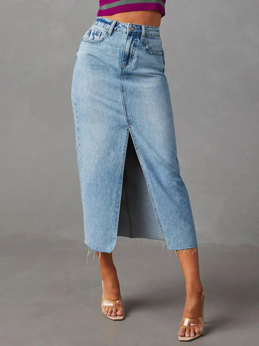 Inaya | Stilvoller Midi-Denimrock mit seitlichem Schlitz