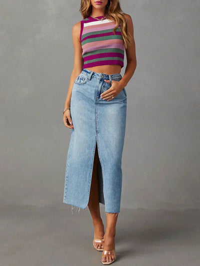 Inaya | Stilvoller Midi-Denimrock mit seitlichem Schlitz