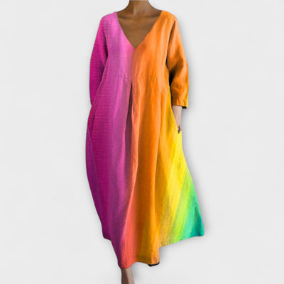 Fiona - Langes, Buntes Kleid mit V-Ausschnitt