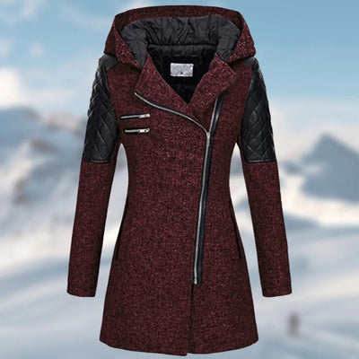Asymmetrischer Mantel mit Kapuze und Reißverschluss für Damen