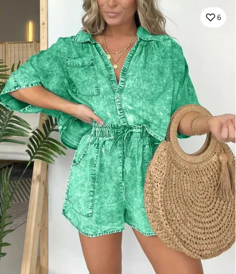 Ivalyn | Retro-inspiriertes Denim-Top und Hosen-Set