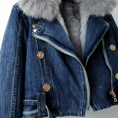 Finja | Kunstpelzkragen Denim Jacke