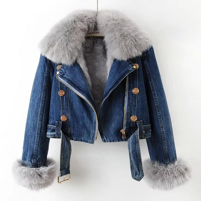 Finja | Kunstpelzkragen Denim Jacke