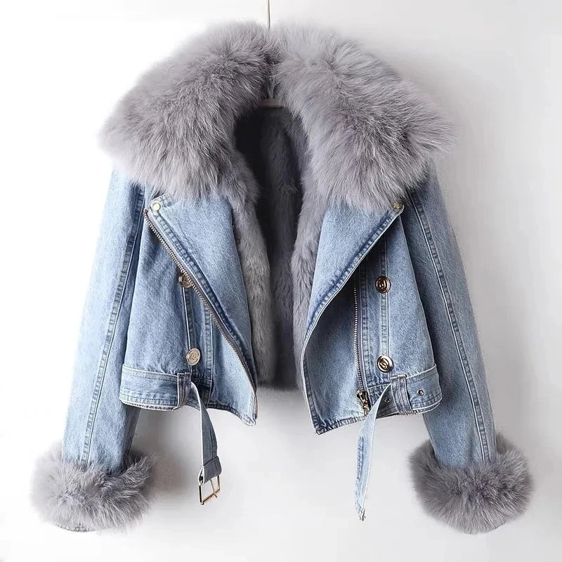Finja | Kunstpelzkragen Denim Jacke