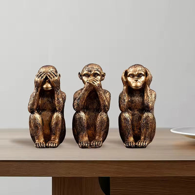 WiseChimp – 3-Teiliger Satz Dekorativer Affenskulpturen Aus Kunstharz
