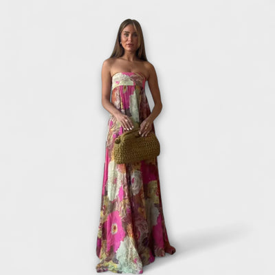 Elegantes Retro Strapless Faltenmaxikleid