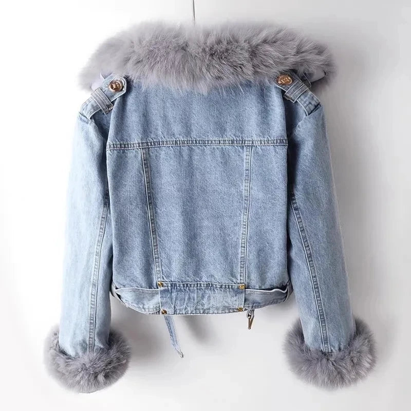 Finja | Kunstpelzkragen Denim Jacke