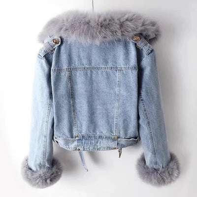 Finja | Kunstpelzkragen Denim Jacke