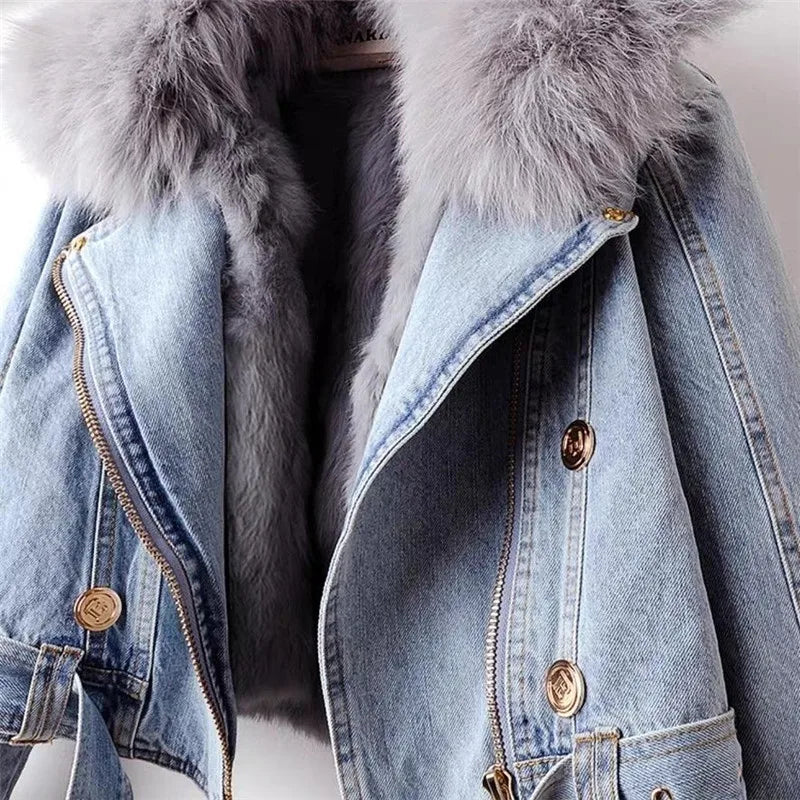 Finja | Kunstpelzkragen Denim Jacke