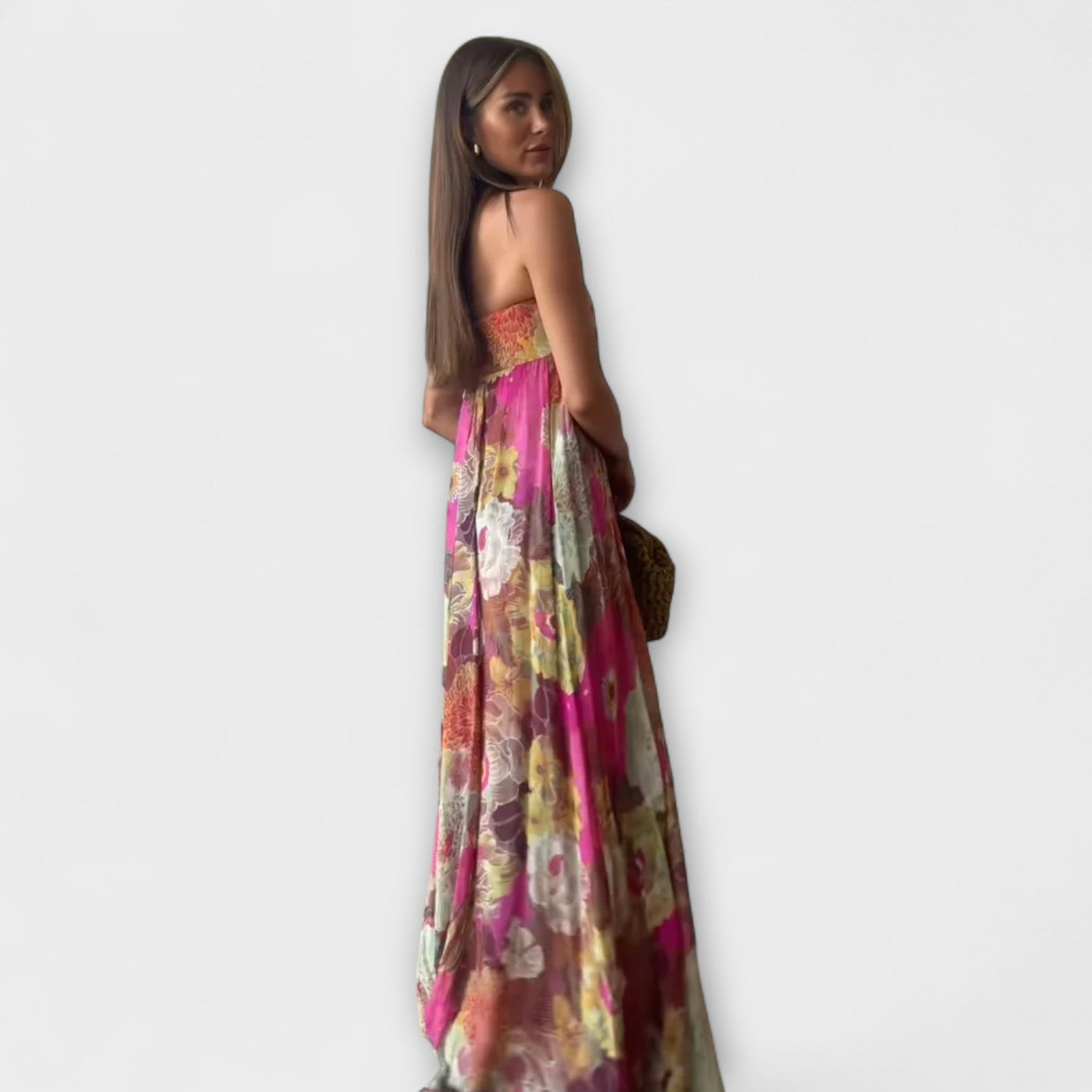 Elegantes Retro Strapless Faltenmaxikleid