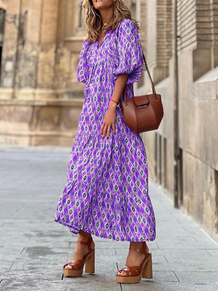 Bedrucktes Maxikleid mit Taillenbund – Aurelia