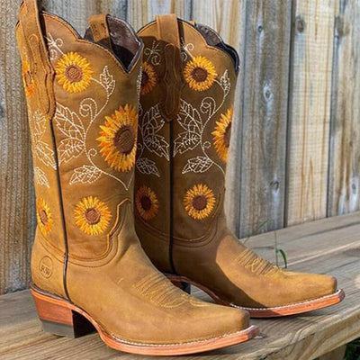 Blumen | Elegante Damen-Cowboystiefel mit Stickerei und harter Sohle