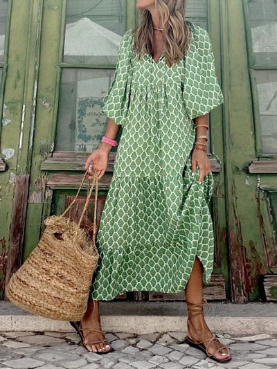 Bedrucktes Maxikleid mit Taillenbund – Aurelia
