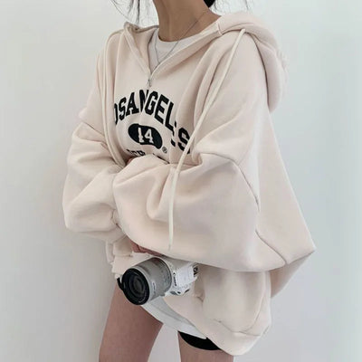 Vorne bedruckter lockerer Hoodie für Damen