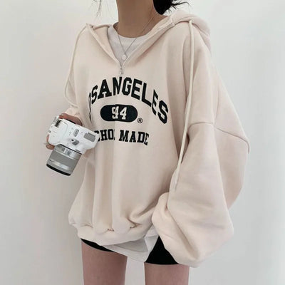 Vorne bedruckter lockerer Hoodie für Damen