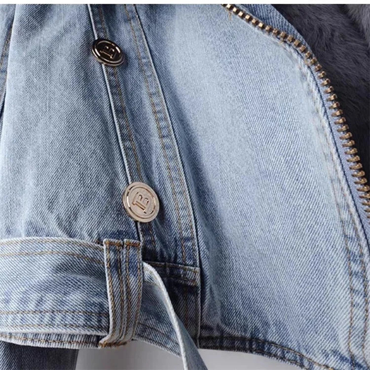 Finja | Kunstpelzkragen Denim Jacke