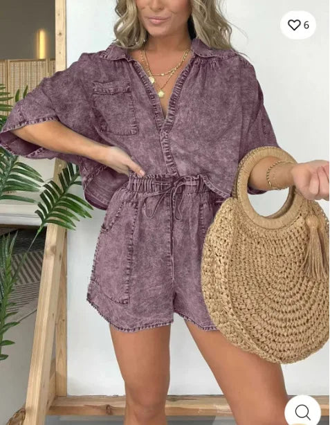 Ivalyn | Retro-inspiriertes Denim-Top und Hosen-Set