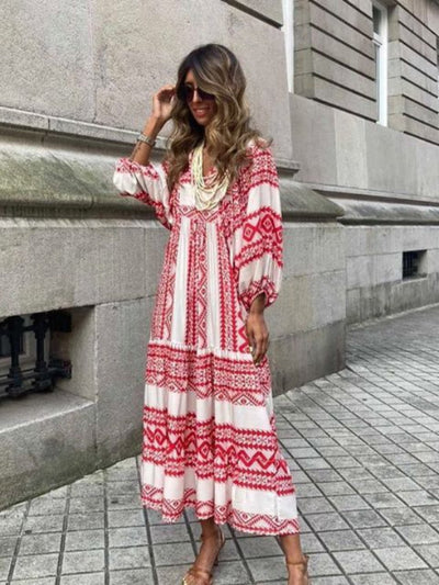 Bedrucktes Maxikleid mit Taillenbund – Aurelia