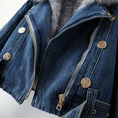 Finja | Kunstpelzkragen Denim Jacke