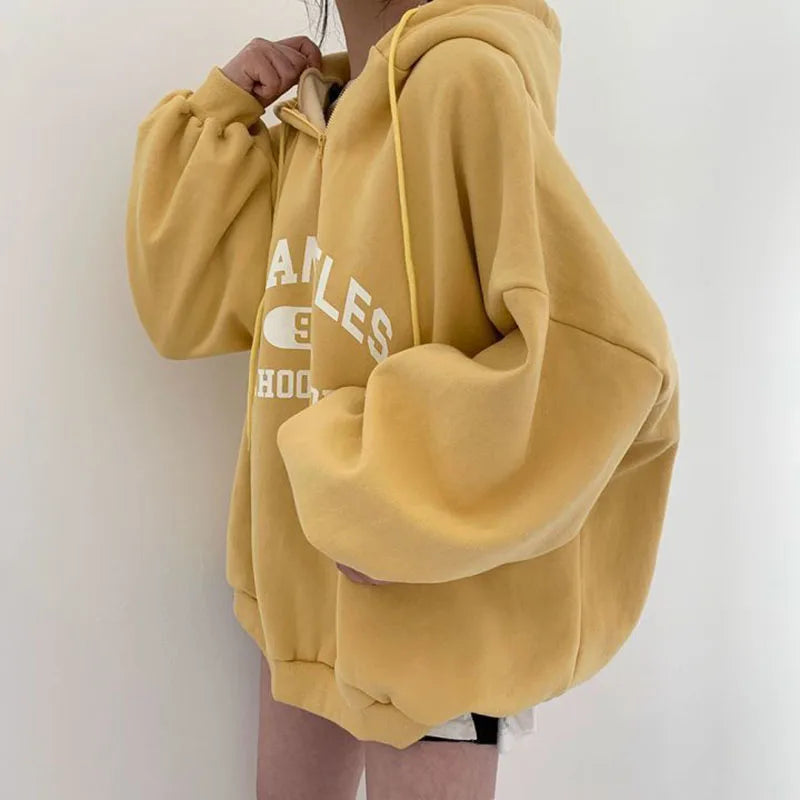 Vorne bedruckter lockerer Hoodie für Damen
