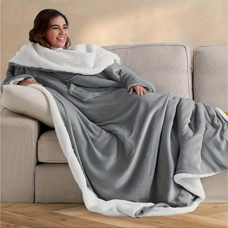 Bequeme Fleece-Tragedecke mit Ärmeln & Taschen