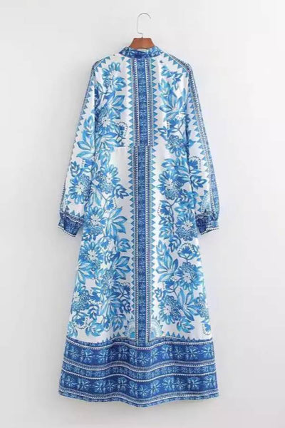 Elke | Bedrucktes langärmeliges Maxikleid